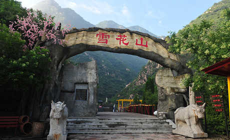 仅55元可享受门市价68元的【永济】雪花山景区门票一张，来到景区 看前山，但见那：处处亭台楼阁，匠心锤炼，翠竹婆娑，古柏参天，老槐新绿，飞禽走兽，环绕其间；