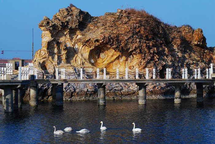 仅30元！享原价50元的【威海市定】花斑彩石景区门票，包含：荣成天鹅海景区是由荣成天鹅海旅游开发有限公司于2017年投资兴建，是集大天鹅观赏、海上垂钓平台、海草房特色民宿、滨海休闲的地方