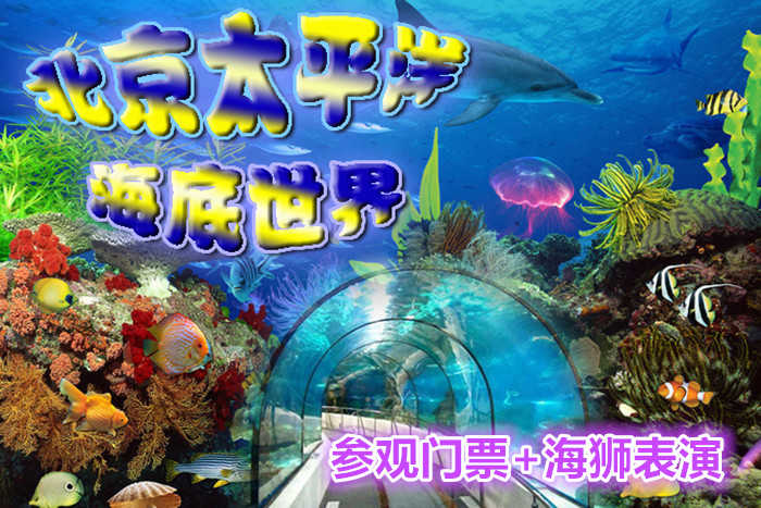 仅100元，享价值160元的【海淀】太平洋海底世界门票+海洋动物表演套票一张，无需预约，官方授权，即买即用，1.2米以下儿童免费！