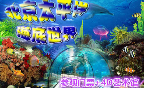 仅120元，享价值220元的【海淀】太平洋海底世界+4D艺术馆一张，无需预约，官方授权，1.2米以下儿童免费！